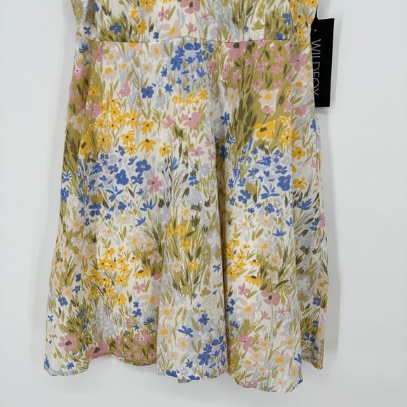 Wildfox Blair Deep V Ruffle Shoulder Painted Flower Fields Womens Mini Dress New - Picture 4 of 11